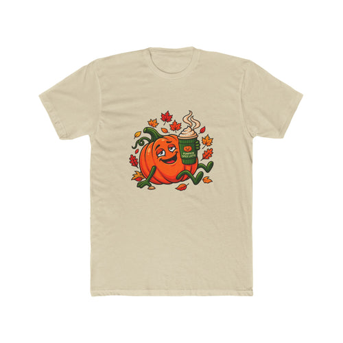 Drunk Pumpkin Cozy Fall Tee — Cute Pumpkin with Coffee and Maple Leaves