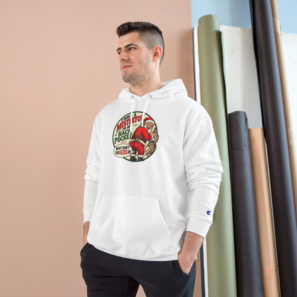 Vintage Santa Hoodie - "Mistletoe Back Pocket" Christmas Sweatshirt