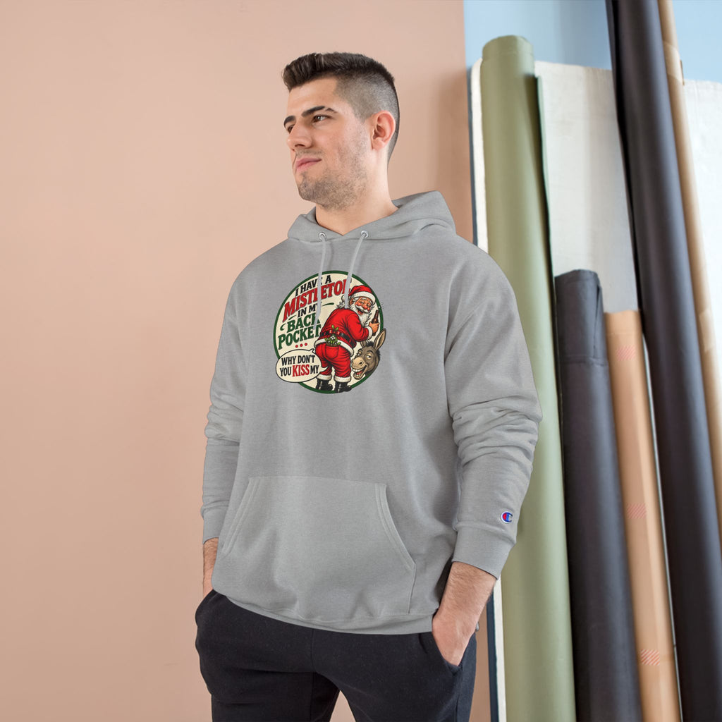 Vintage Santa Hoodie - "Mistletoe Back Pocket" Christmas Sweatshirt