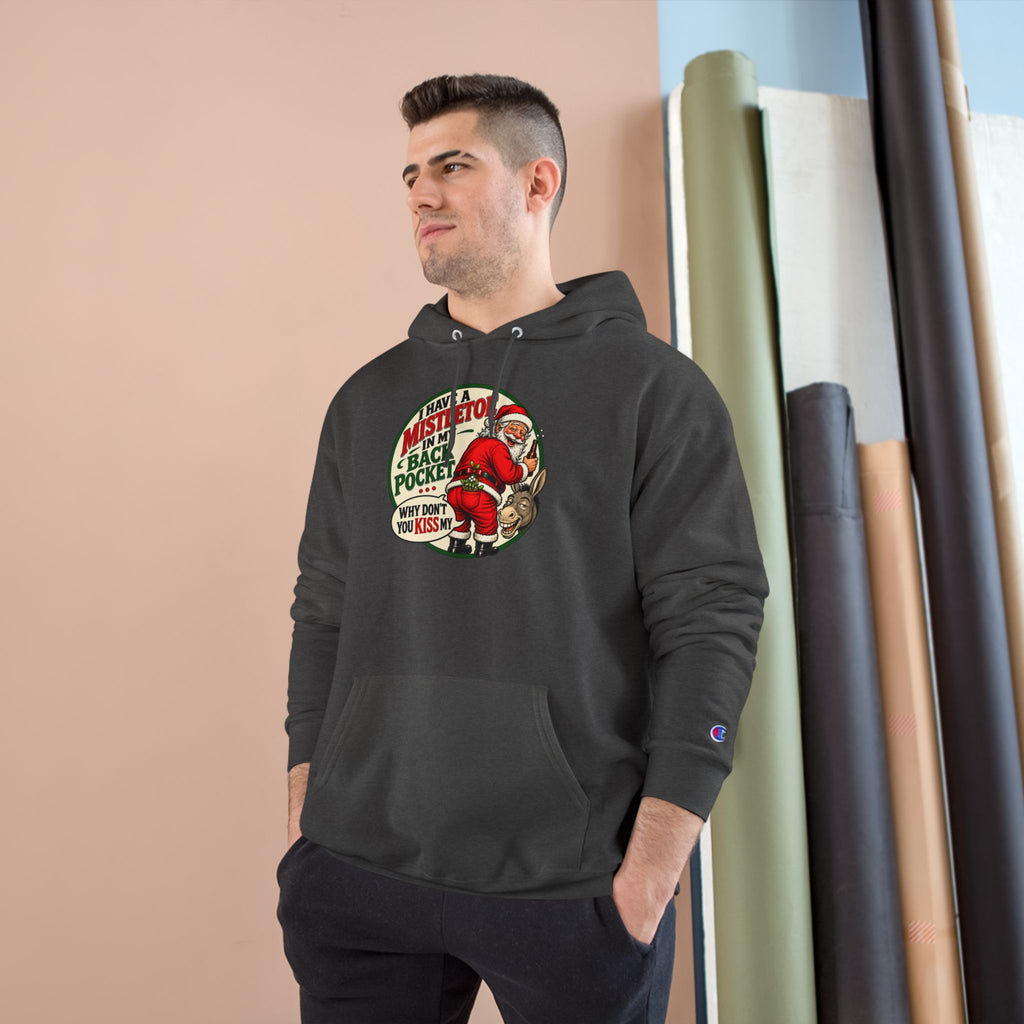 Vintage Santa Hoodie - "Mistletoe Back Pocket" Christmas Sweatshirt