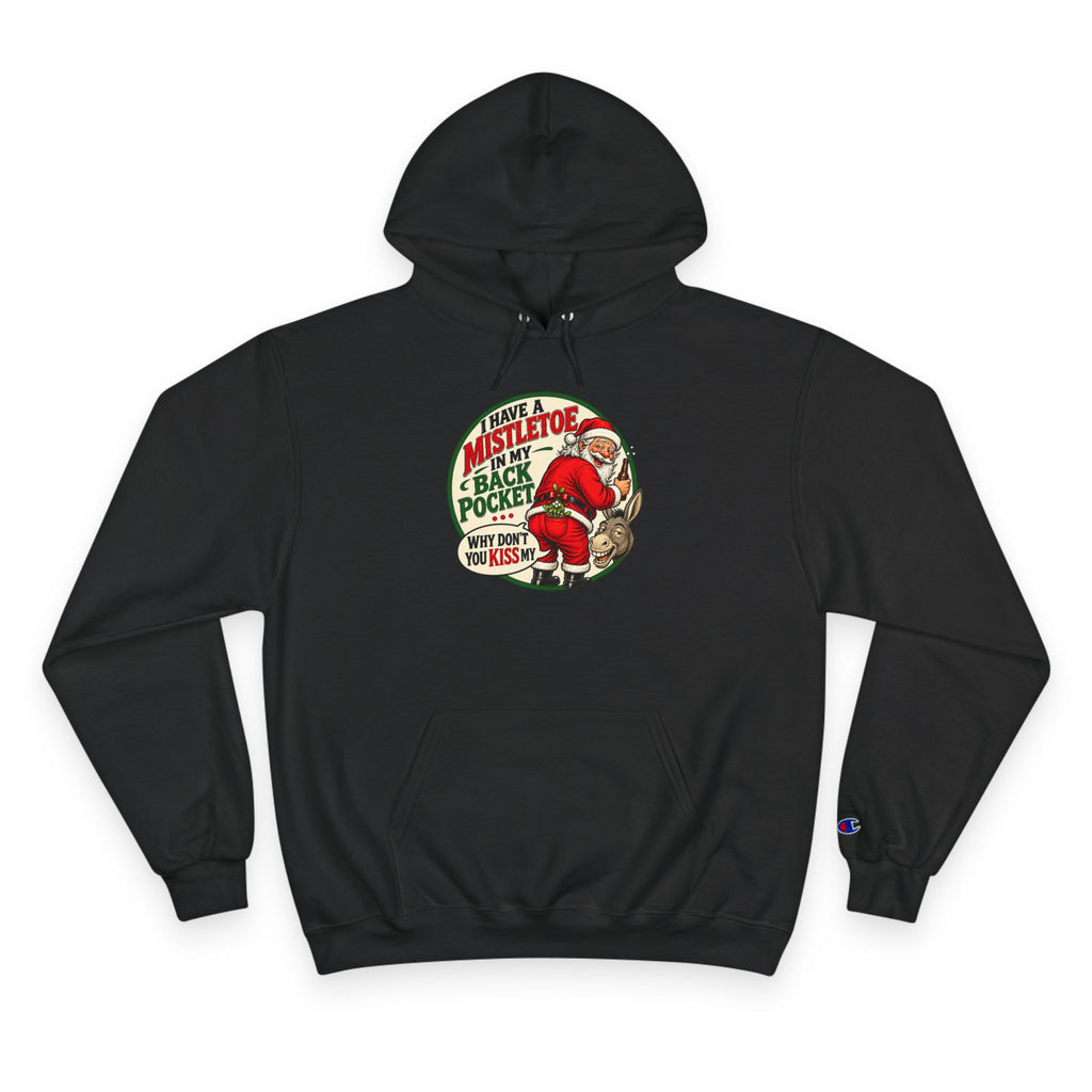 Vintage Santa Hoodie - "Mistletoe Back Pocket" Christmas Sweatshirt