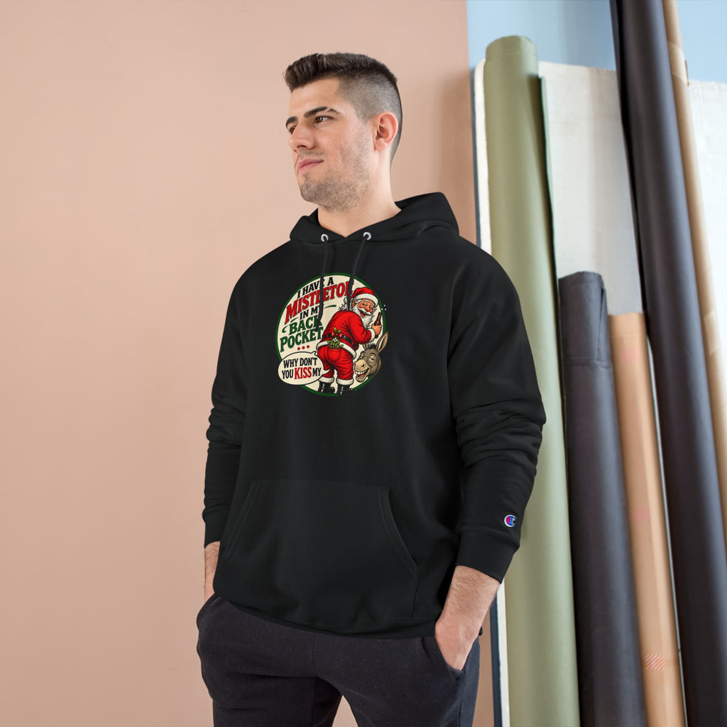 Vintage Santa Hoodie - "Mistletoe Back Pocket" Christmas Sweatshirt