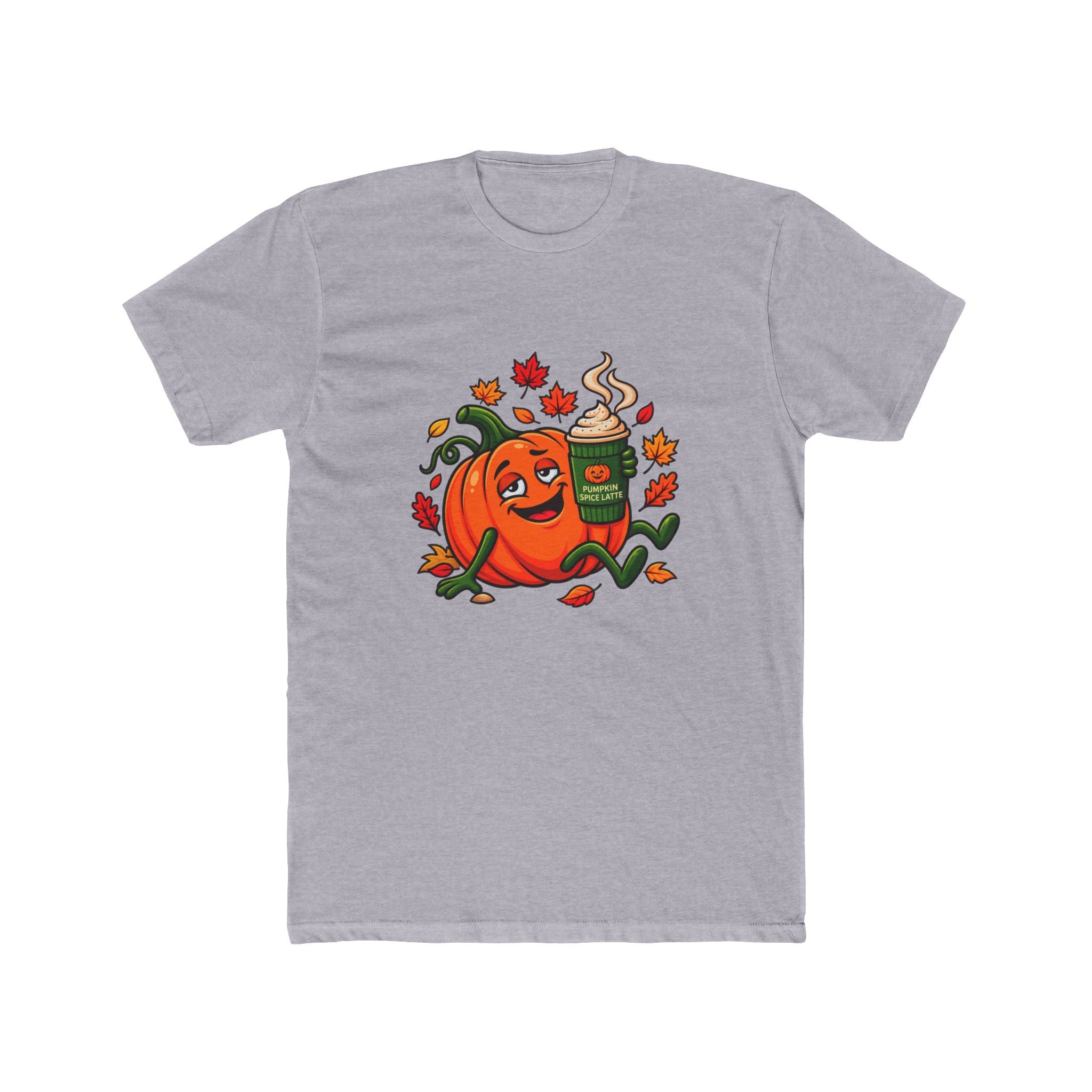 Drunk Pumpkin Cozy Fall Tee — Cute Pumpkin with Coffee and Maple Leaves